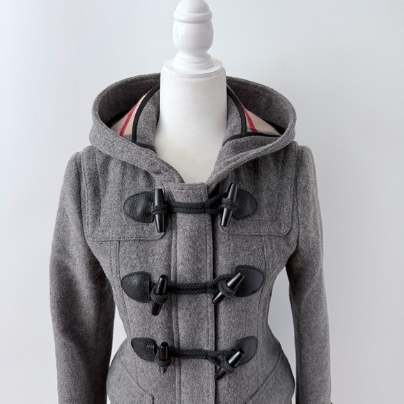 BURBERRY BRIT | Gray Wool Duffle Coat Fitted Toggle Closures Size US 6 - Picture 2 of 12